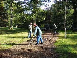 Volunteers clearing a walkway